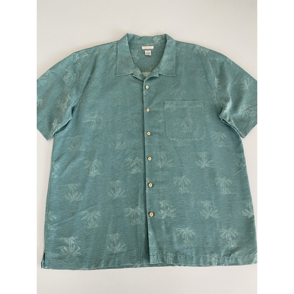 Breakwater Shirt Men's Teal Silk Hawaiian Casual Button Up Size XL